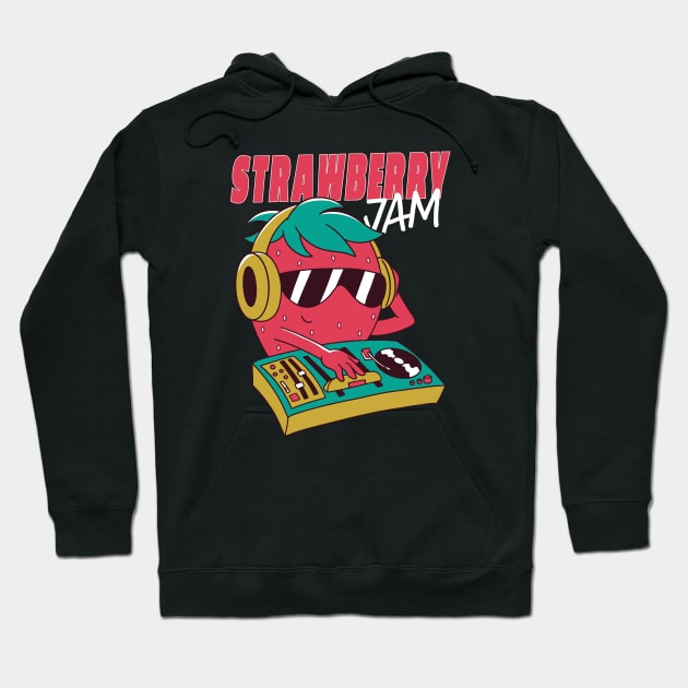 Funny Strawberry Jam DJ Turntable Cartoon Hoodie by SLAG_Creative